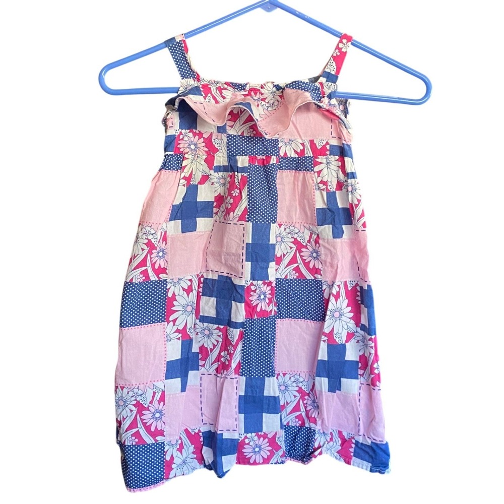 Vintage Y2K Patchwork Floral Polka Dot Pink Cotton Sundress Girls 5 Spring Flowy